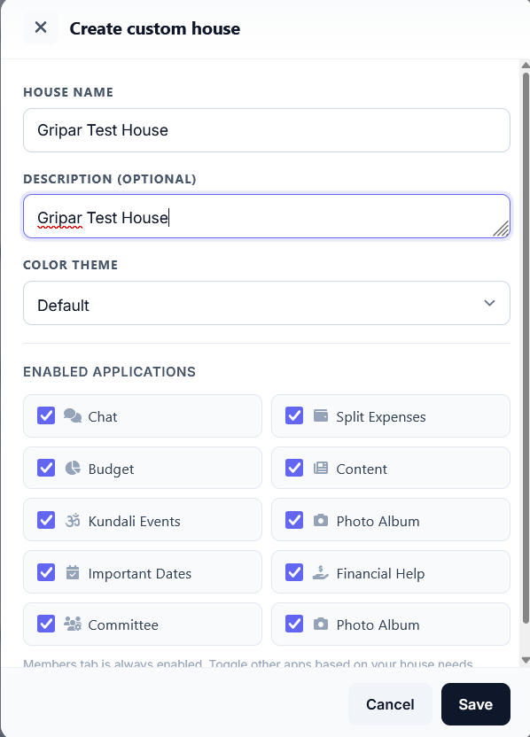 Create New House form