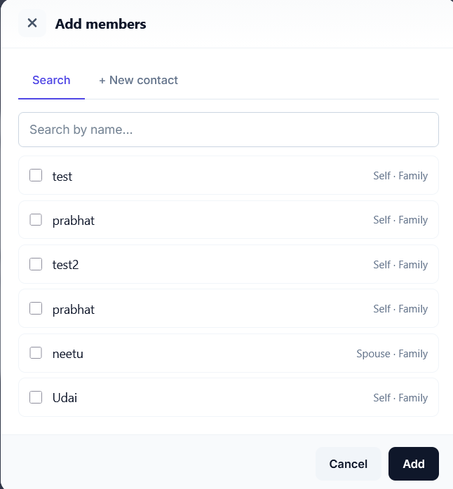 Add Member panel — Search tab