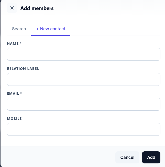 New Contact invitation form