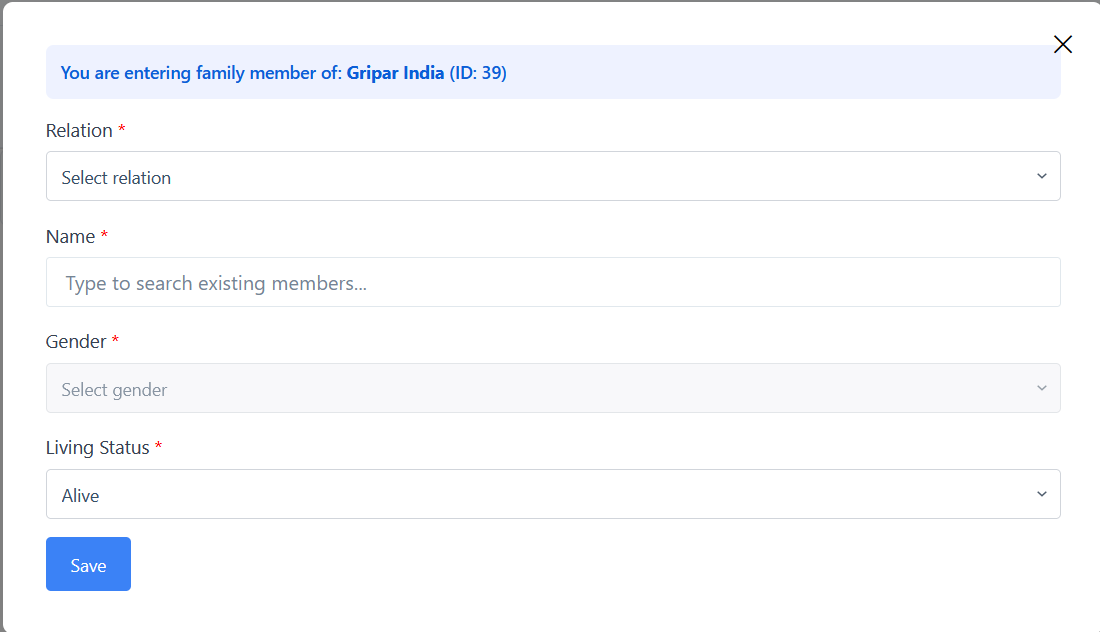 Add Family Member modal