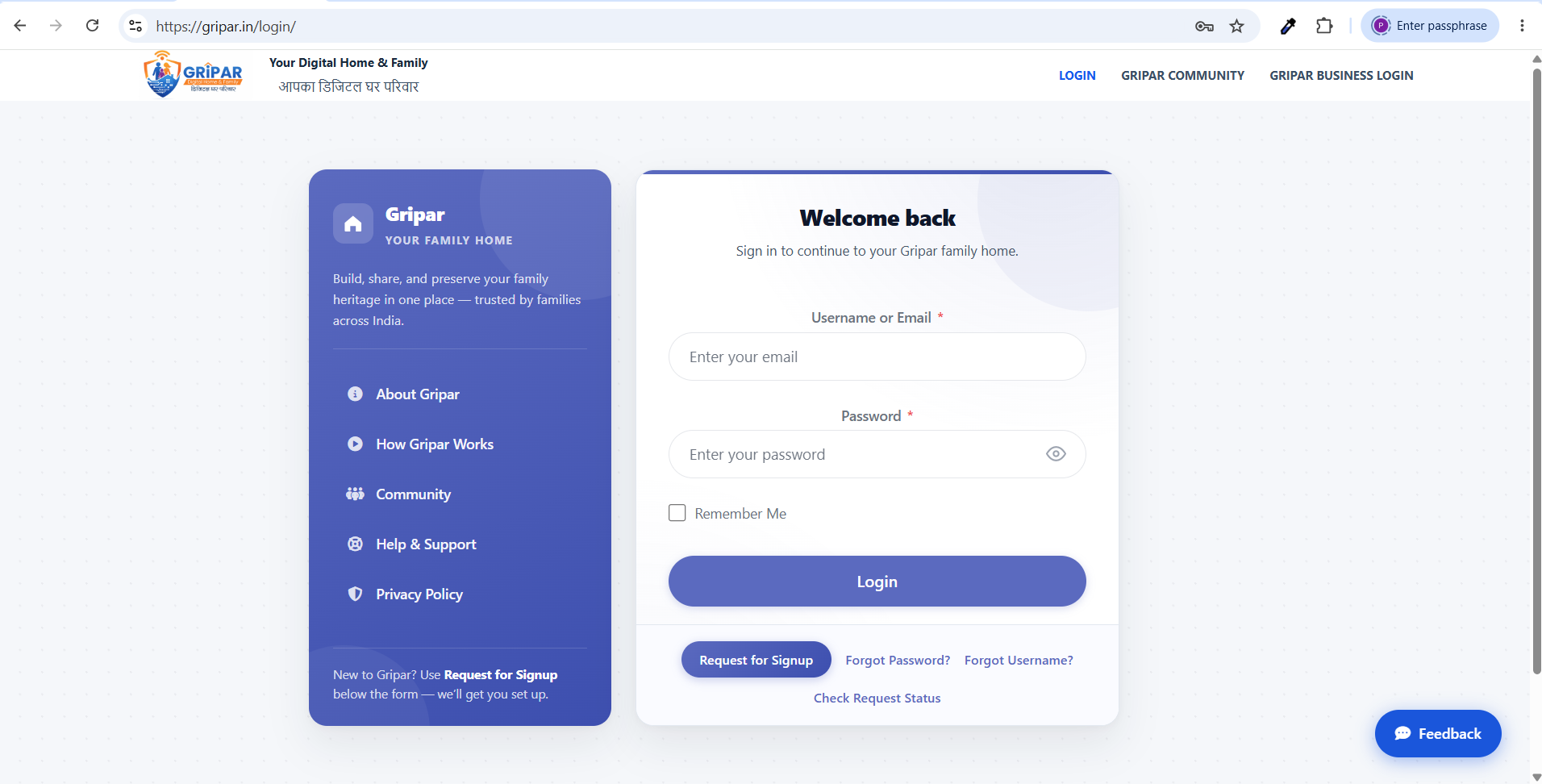 Gripar website homepage