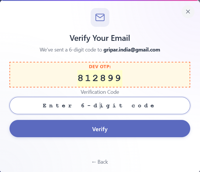 Second verification code entry