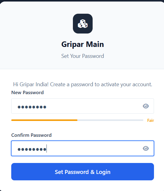 Set password screen